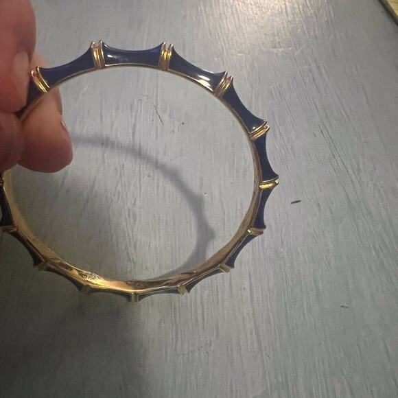 STELLA & DOT Bangle Bracelet Navy Blue Gold Tone Enamel JULEP BAMBOO Stackable - Picture 8 of 10
